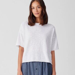 Eileen Fisher Organic Linen Cotton Slub Bateau Neck Top in White Large